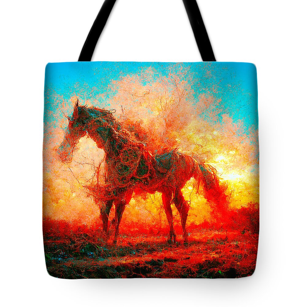 Horse Tote Bag featuring the digital art Horses #2 by Craig Boehman