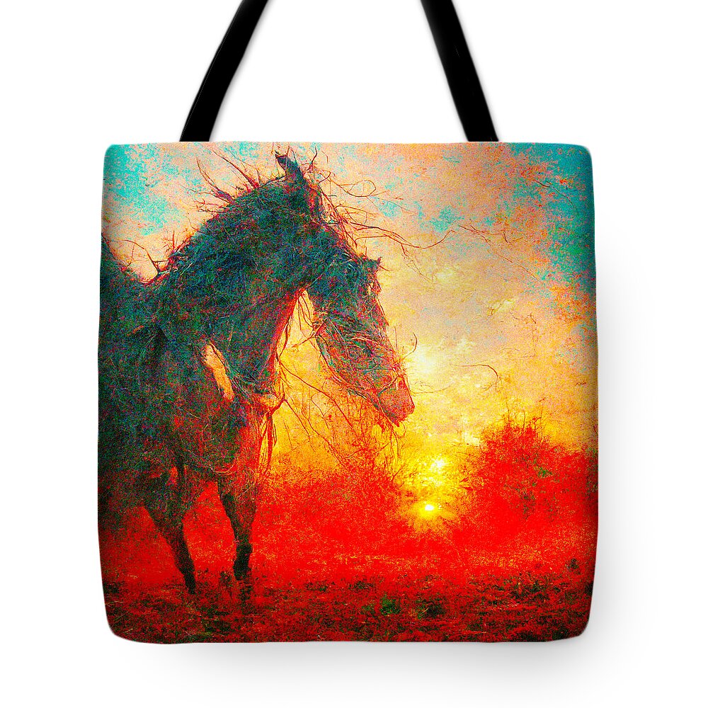 Horse Tote Bag featuring the digital art Horses #4 by Craig Boehman