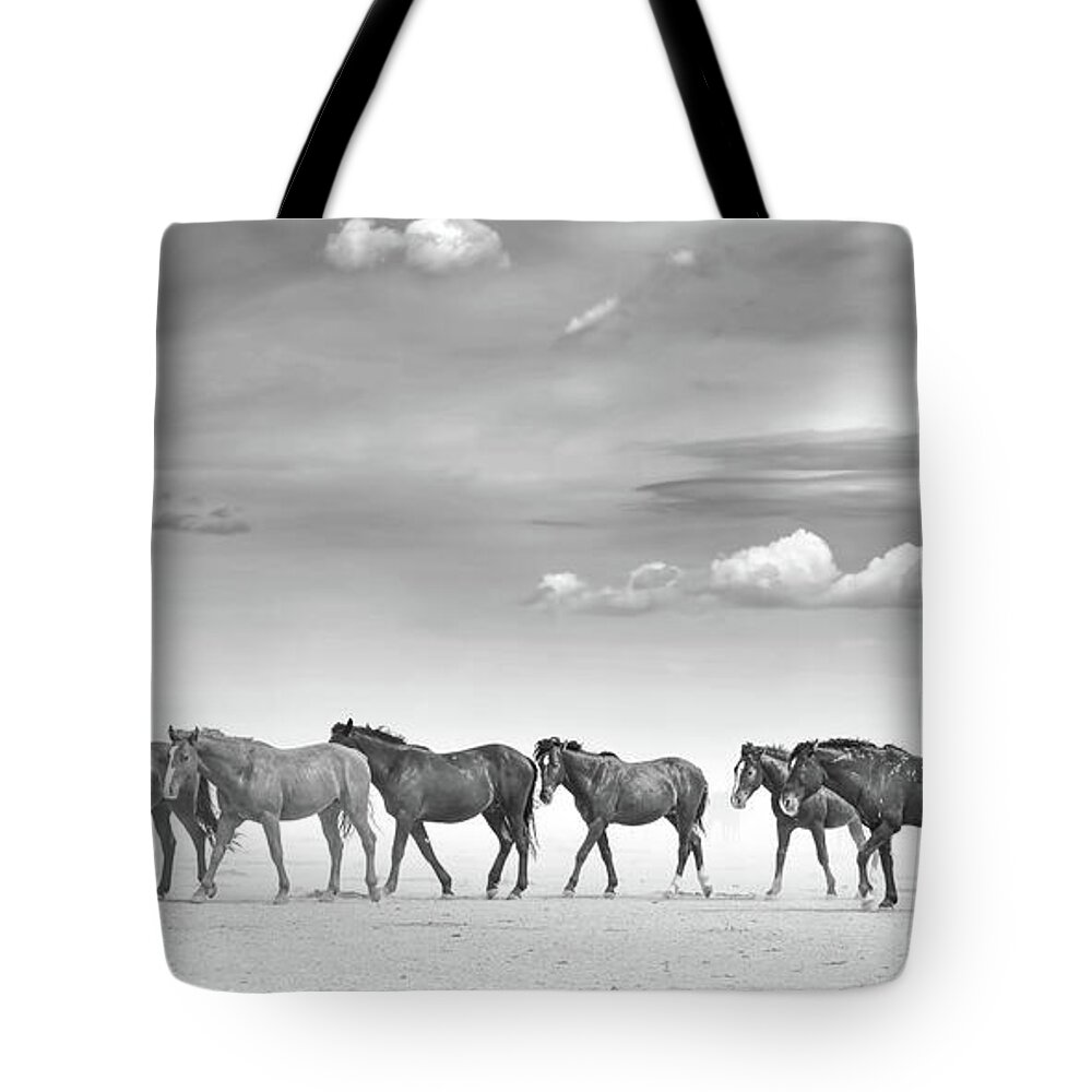 Stallion Tote Bag featuring the photograph Horses in the High Desert. by Paul Martin