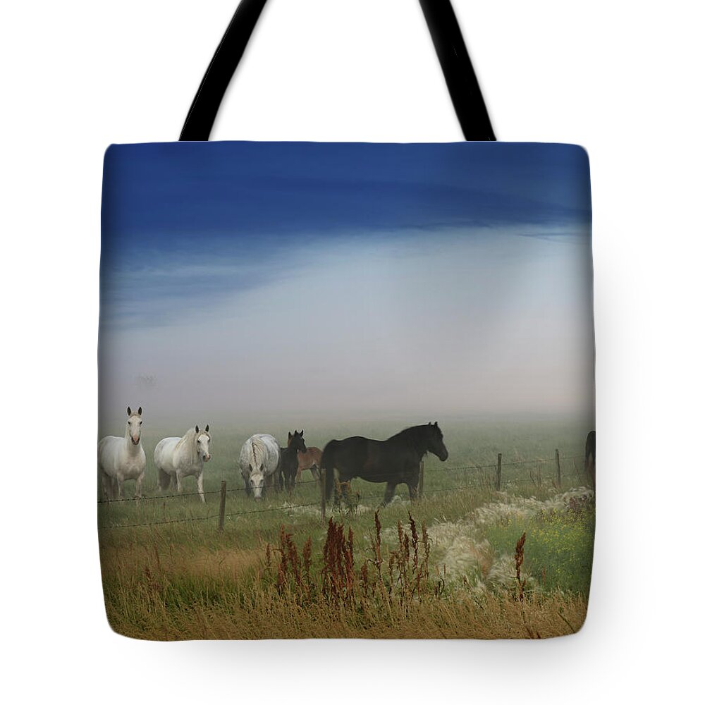 Landscape Tote Bag featuring the photograph Horses on the Prairie by Dan Jurak