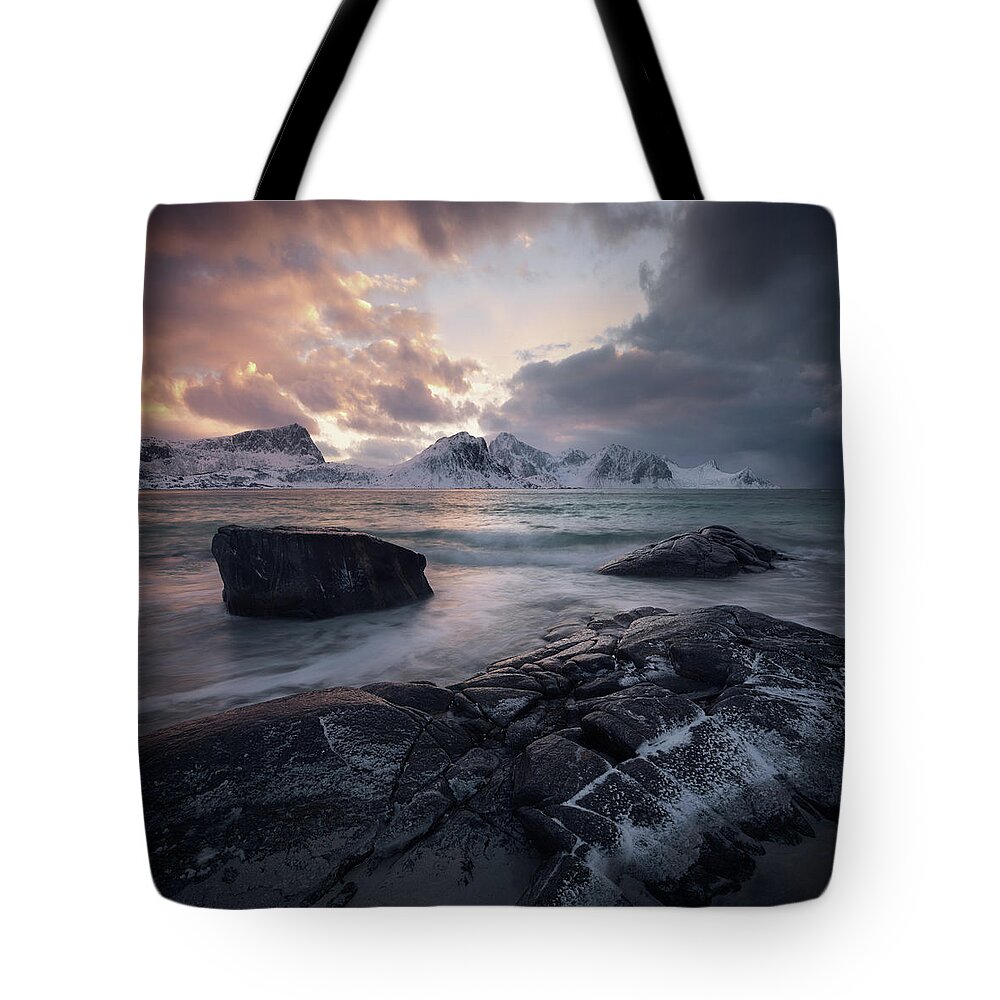 Sunset Tote Bag featuring the photograph Hot and Cold by Tor-Ivar Naess