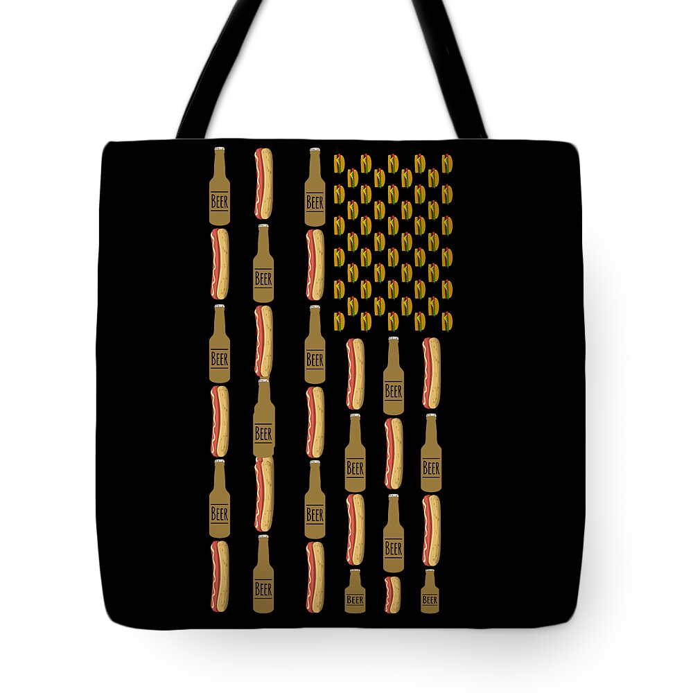 Funny Tote Bag featuring the digital art Hot Dogs Beer Flag 4th of July by Flippin Sweet Gear