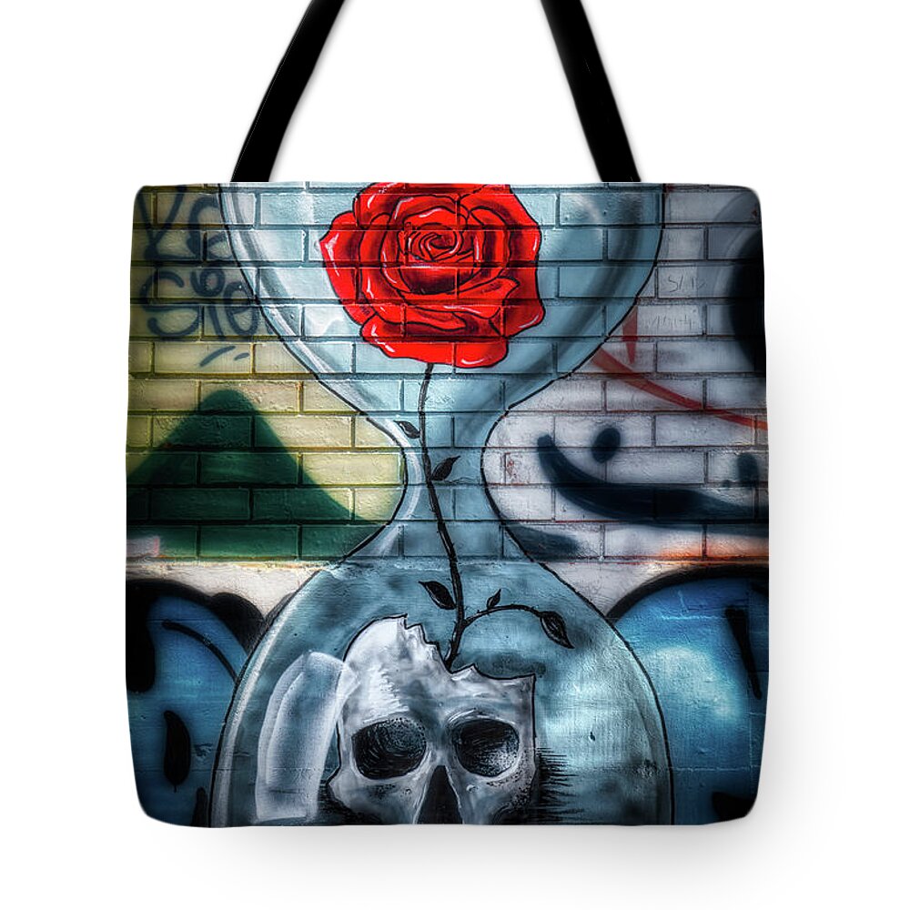 Graffiti Tote Bag featuring the photograph Hourglass bricks by Micah Offman
