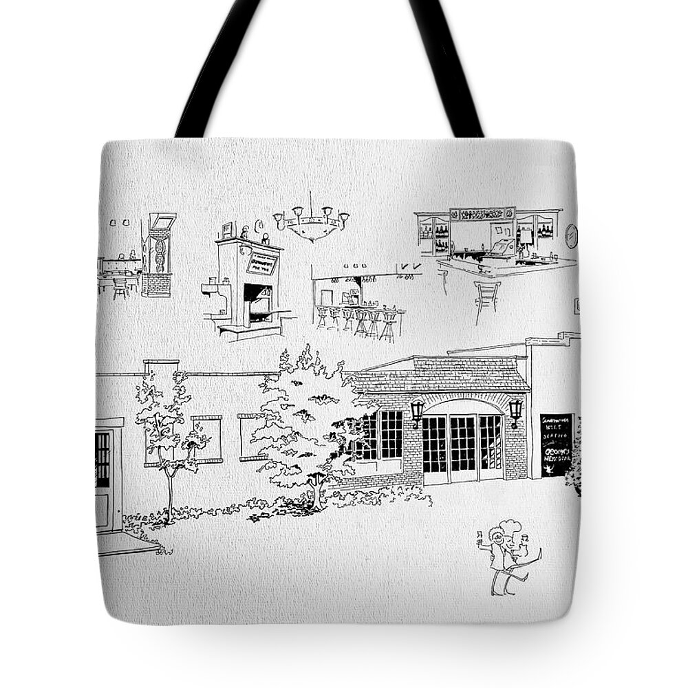 Line Drawing Tote Bag featuring the drawing House of Beef by William Renzulli