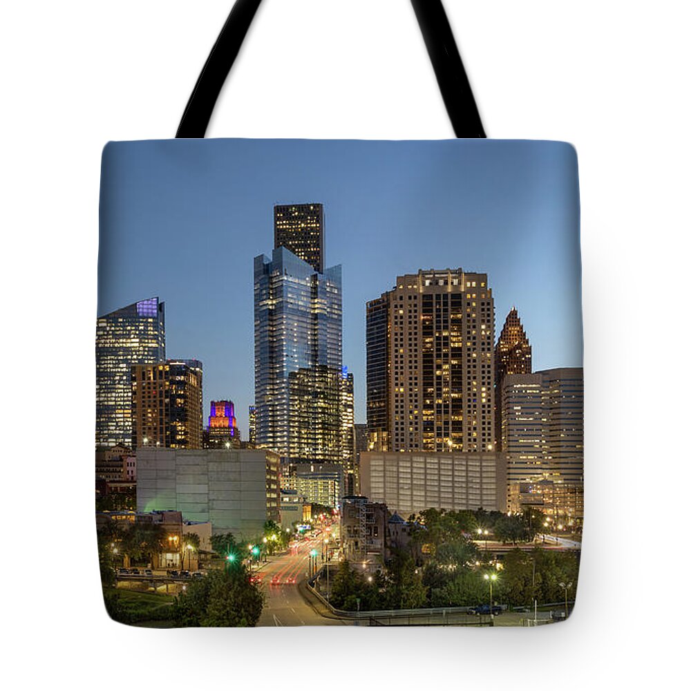 Cityscape Tote Bag featuring the photograph Houston's Night Skyline by James Woody