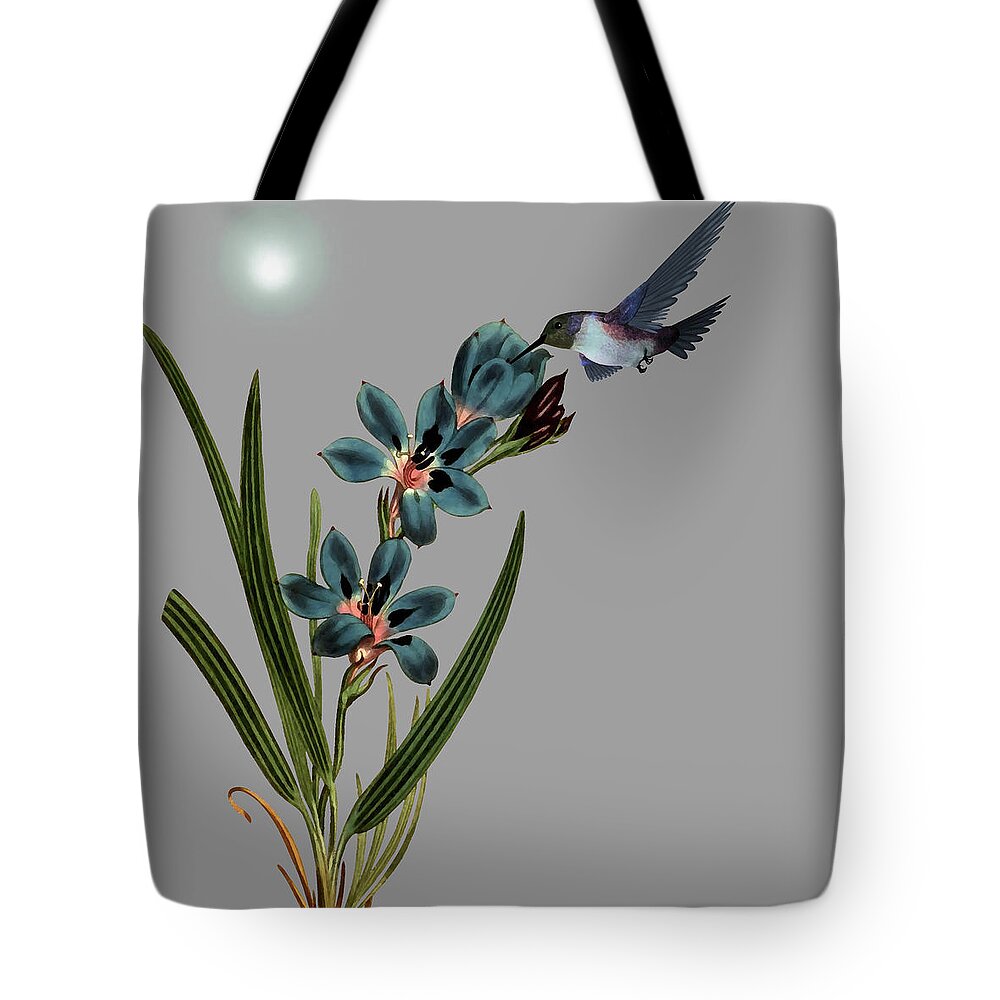 Hummingbird Tote Bag featuring the digital art Hummingbird in the Garden Pane 3 by David Dehner