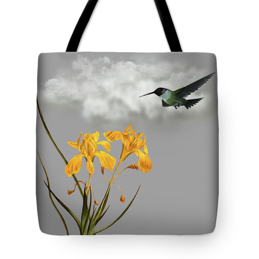 Hummingbird Tote Bag featuring the digital art Hummingbird In The Garden Pane 5 by David Dehner