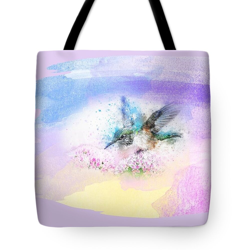 Hummingbird Tote Bag featuring the mixed media Hummingbird in Clouds Abstract by Nancy Ayanna Wyatt