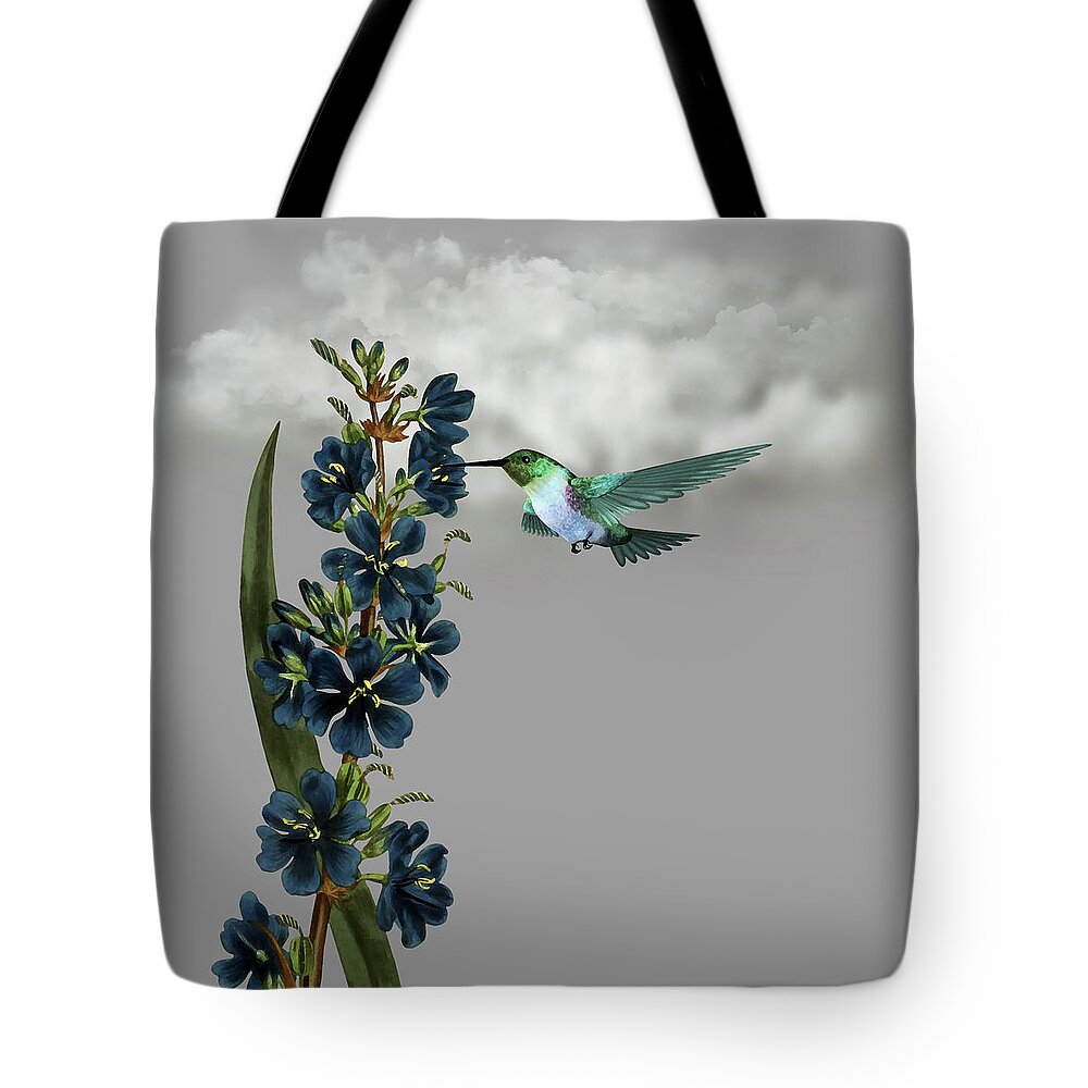 Hummingbird Tote Bag featuring the digital art Hummingbird in the Garden Pane 1 by David Dehner