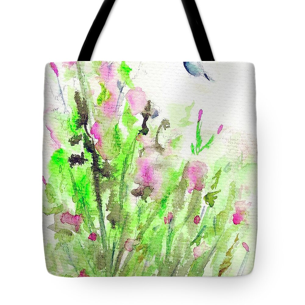 Hummingbird Tote Bag featuring the painting Hummingbird in the Red Salvia by Roxy Rich