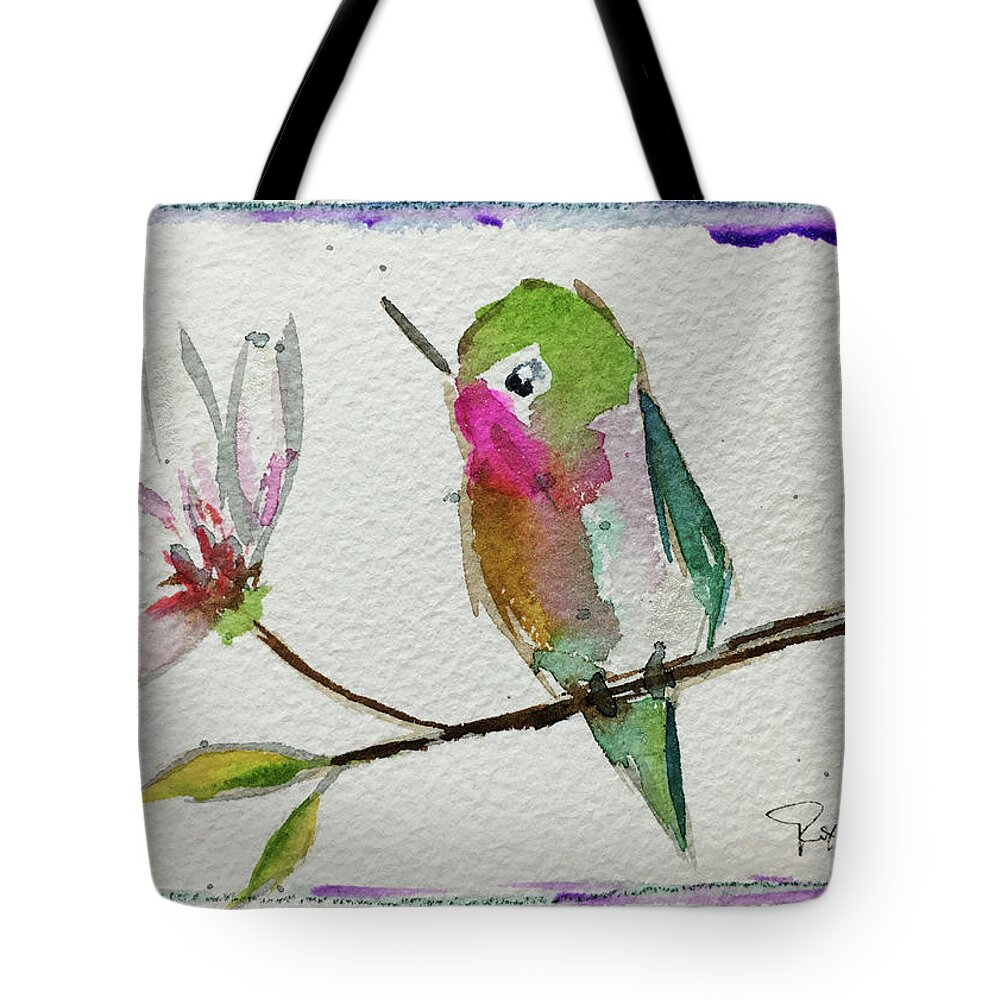 Grand Tit Tote Bag featuring the painting Hummingbird with Magnolia Blossom by Roxy Rich