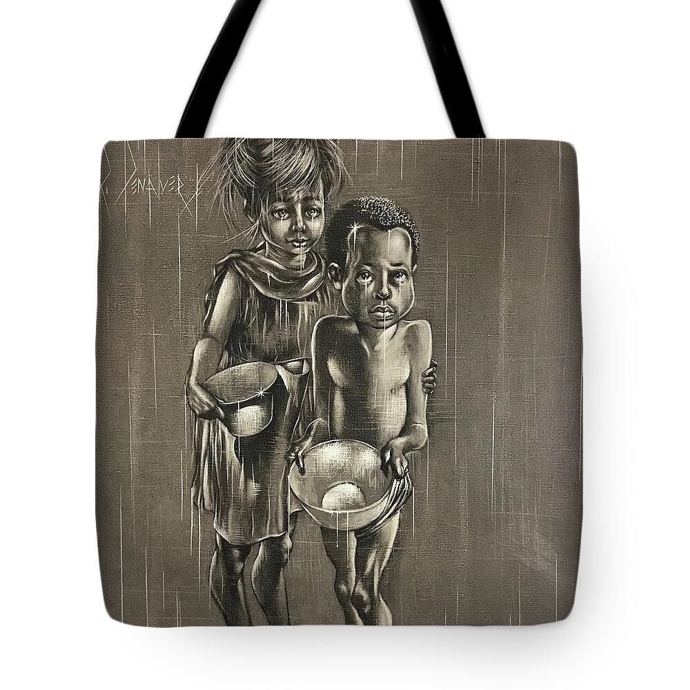 Ricardosart37 Tote Bag featuring the painting Hungry Children by Ricardo Penalver deceased