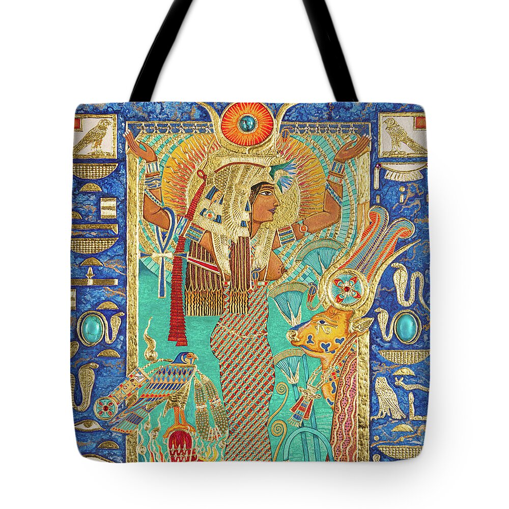 Hwt-her Tote Bag featuring the mixed media Hwt-Her Mistress of the Sky by Ptahmassu Nofra-Uaa