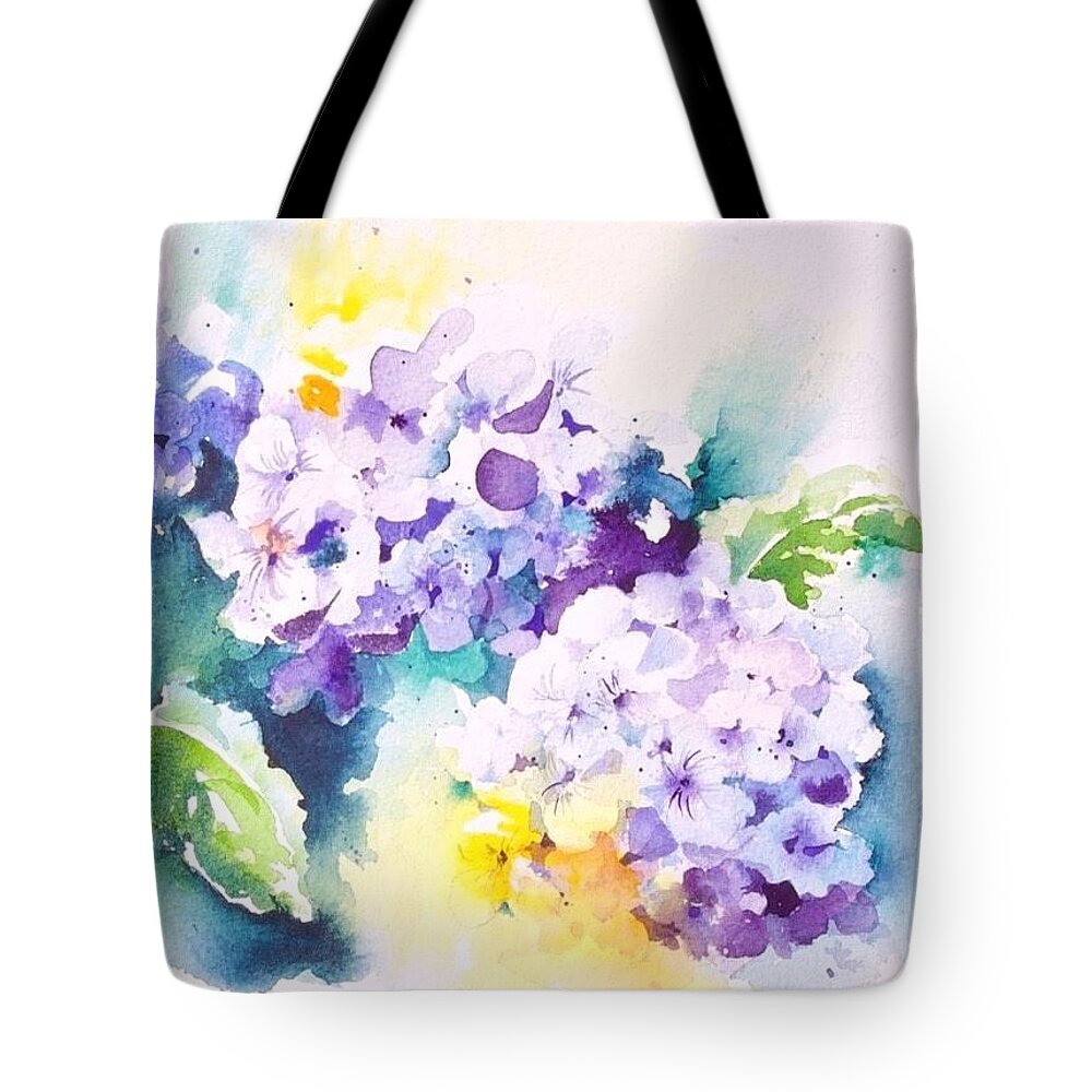 Hydrangea Tote Bag featuring the painting Hydrangeas Cropped by Lael Rutherford