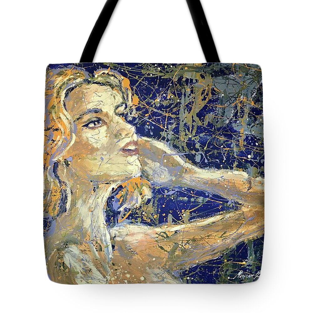 Angel Tote Bag featuring the painting I am light by Monica Elena