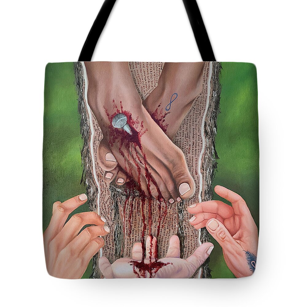 Social Awareness Tote Bag featuring the painting I Am My Brother's Keeper by Vic Ritchey