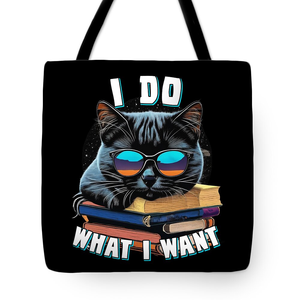 Cool Tote Bag featuring the digital art I Do What I Want Cat by Flippin Sweet Gear