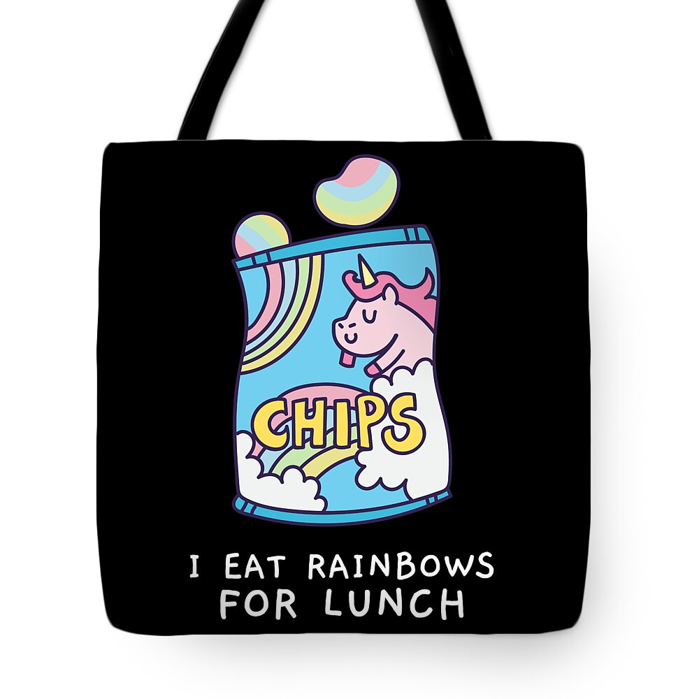 Cool Tote Bag featuring the digital art I Eat Rainbows for Lunch Unicorn Chips by Flippin Sweet Gear