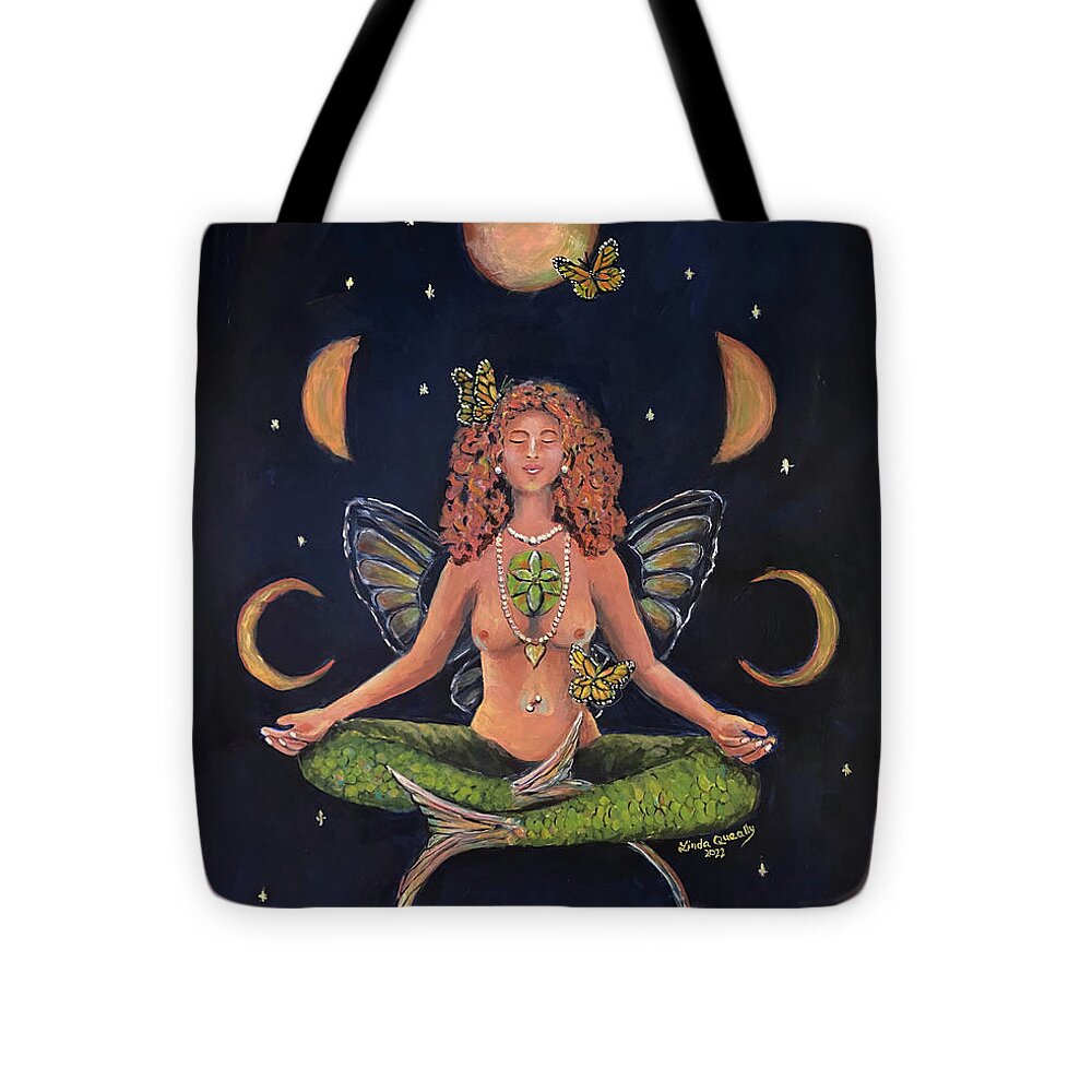 Heart Chakra Tote Bag featuring the painting I Face My Shadows With an Open Heart by Linda Queally