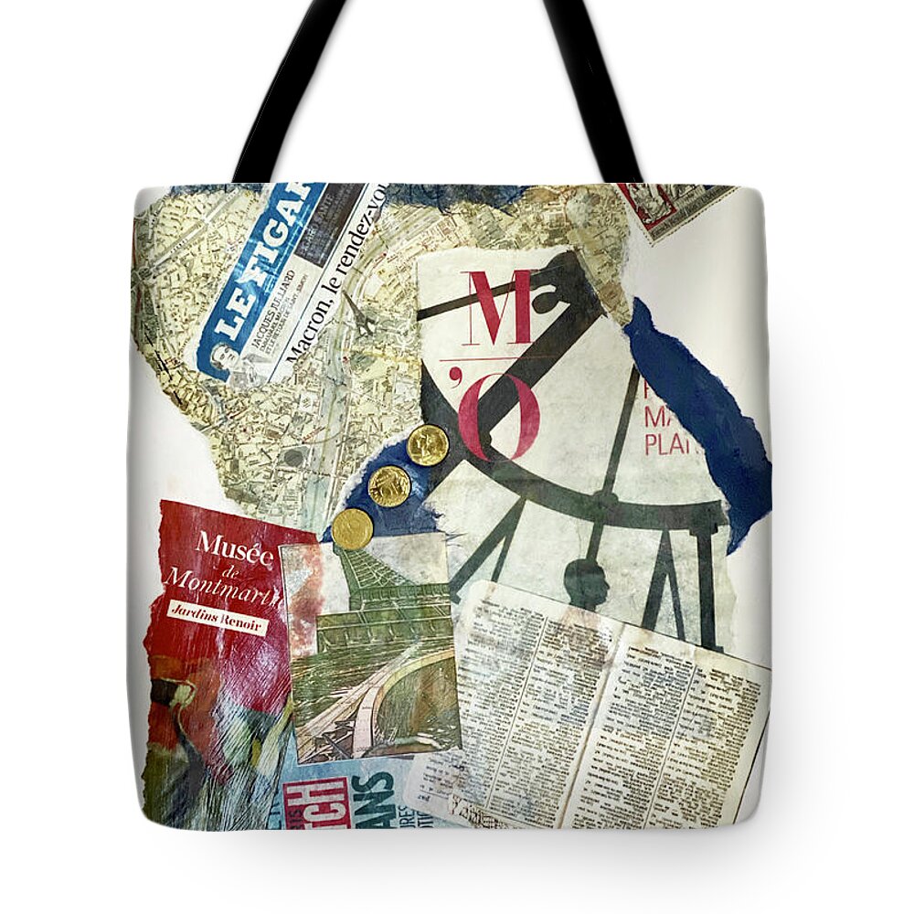 Mixed Media Collage Tote Bag featuring the mixed media I Heart Paris by Jessica Levant