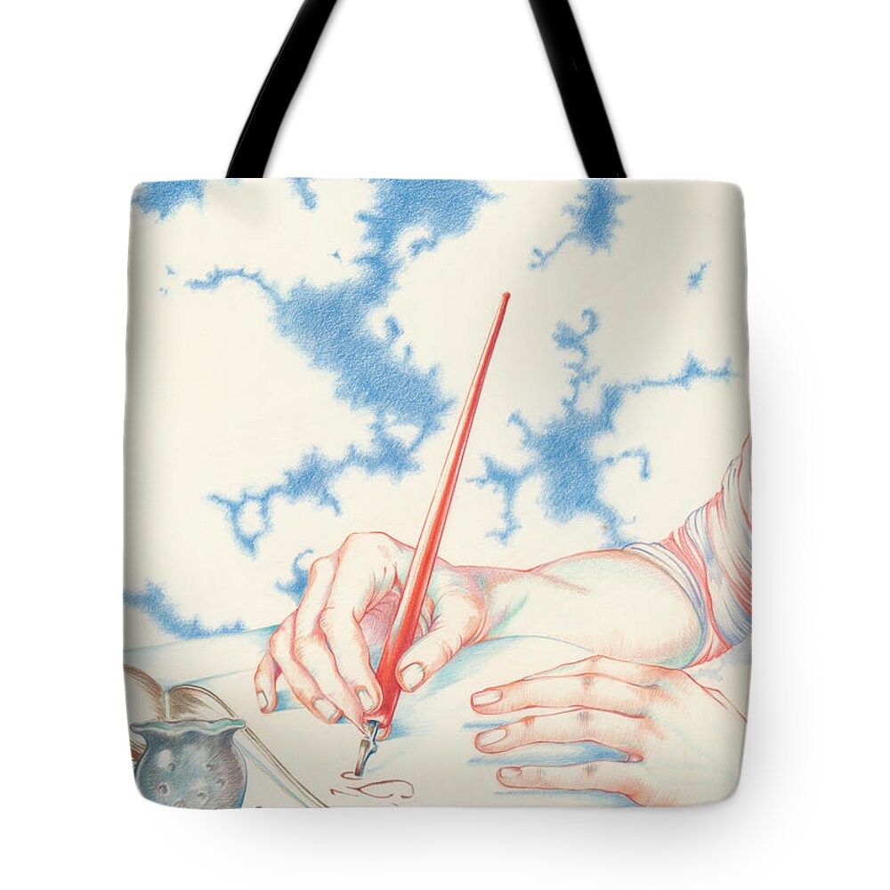 I John Tote Bag featuring the drawing I John, your brother in tribulation... Revelation 1 by William Hart McNichols