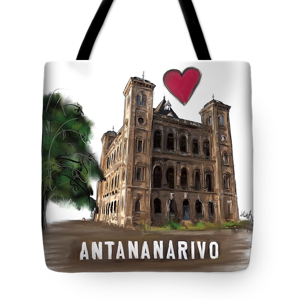 Antananarivo Tote Bag featuring the digital art I love Antananarivo by Sladjana Lazarevic