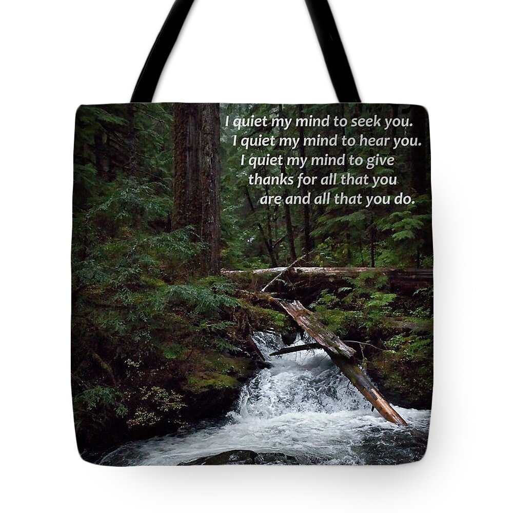 Pacific-northwest Tote Bag featuring the digital art I Quiet My Mind Lake Twenty Two Trail by Kirt Tisdale
