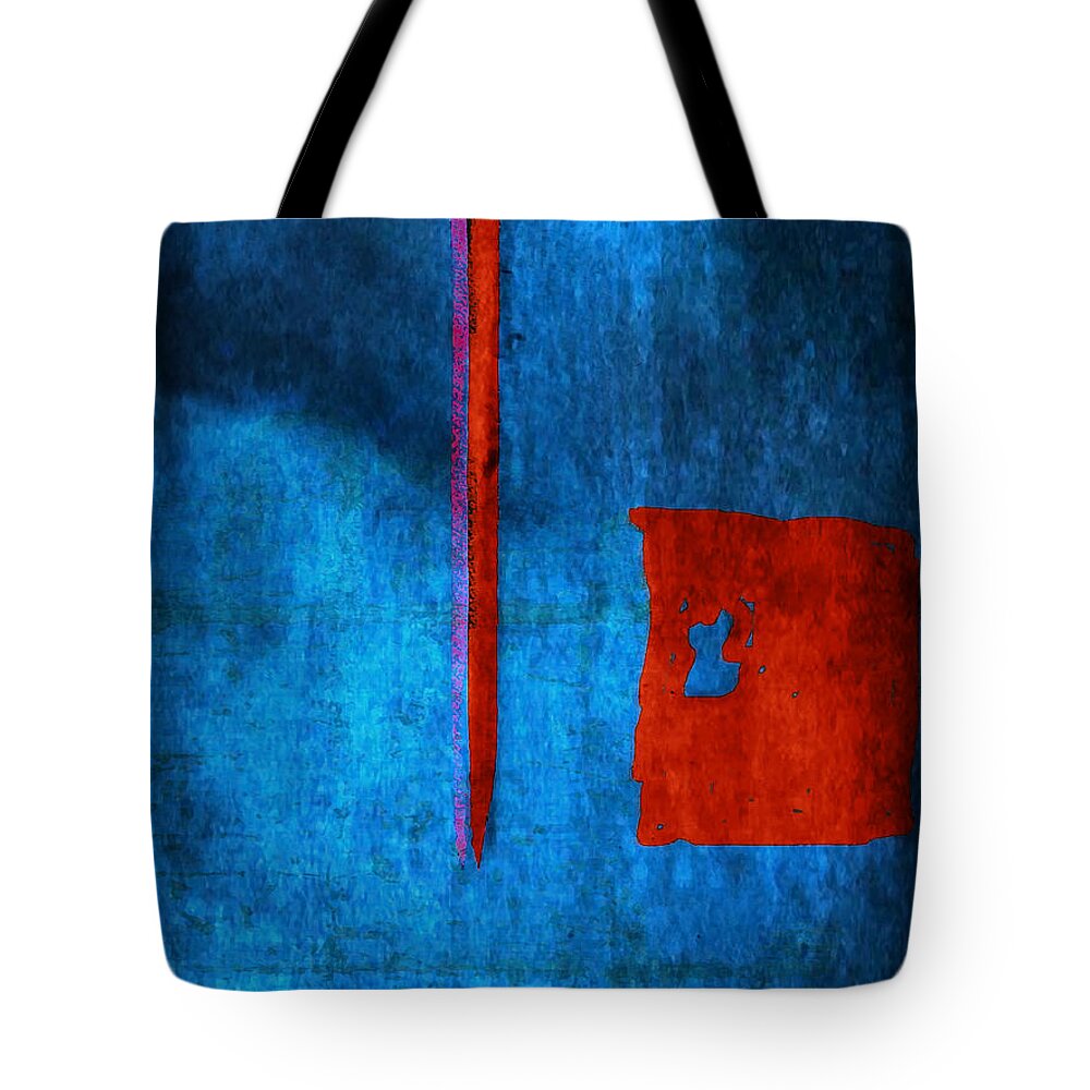 Abstract Tote Bag featuring the digital art I See A Red Door by Ken Walker