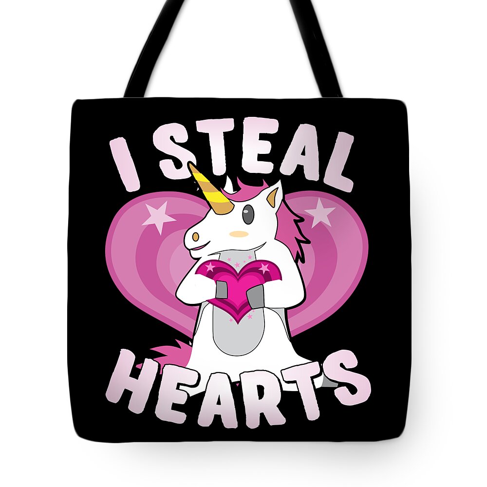 Cool Tote Bag featuring the digital art I Steal Hearts Unicorn Valentines Day by Flippin Sweet Gear