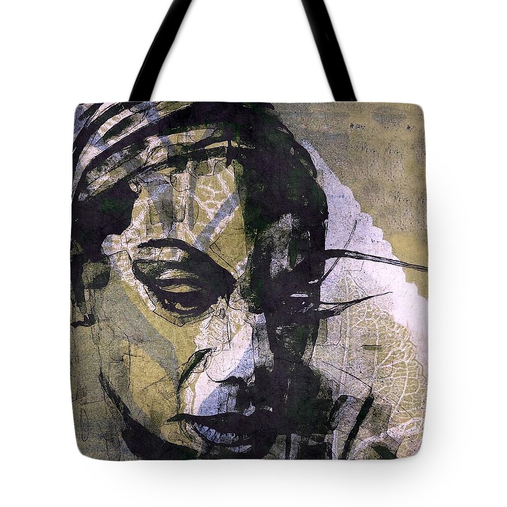 Nina Simone Tote Bag featuring the mixed media I want a little sugar in my bowl by Paul Lovering