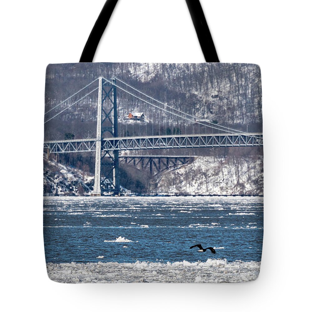 Bear Mountain Bridge Tote Bag featuring the photograph Ice Floe by Kevin Suttlehan