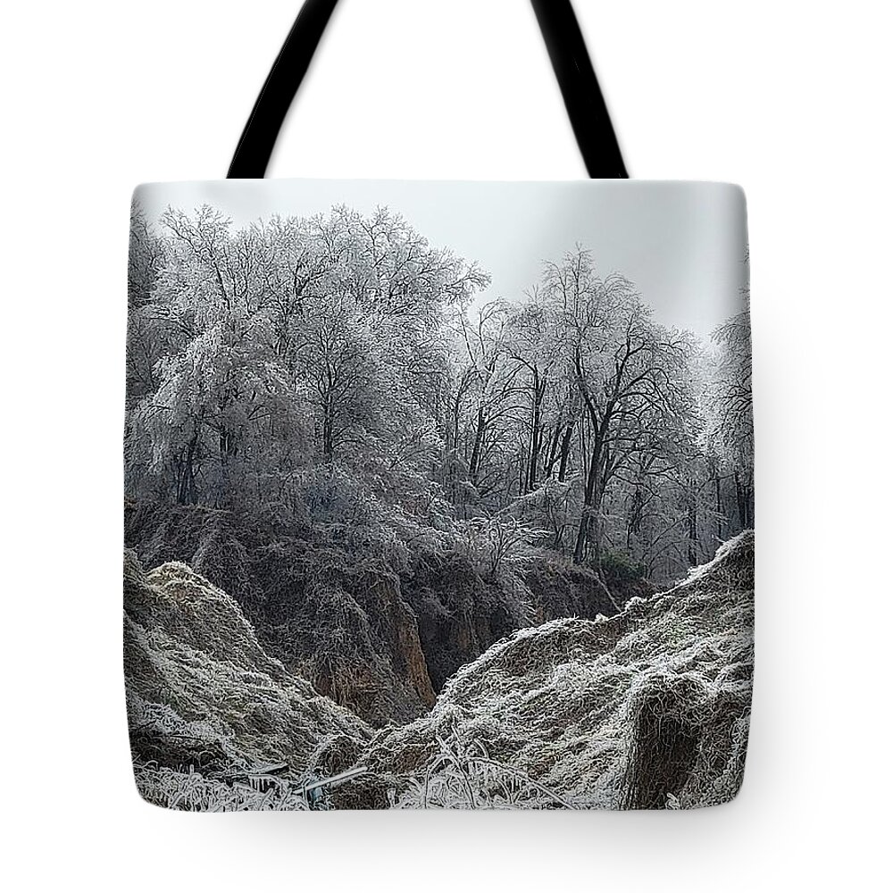 Weather Tote Bag featuring the photograph Ice in Arkansas by Ally White