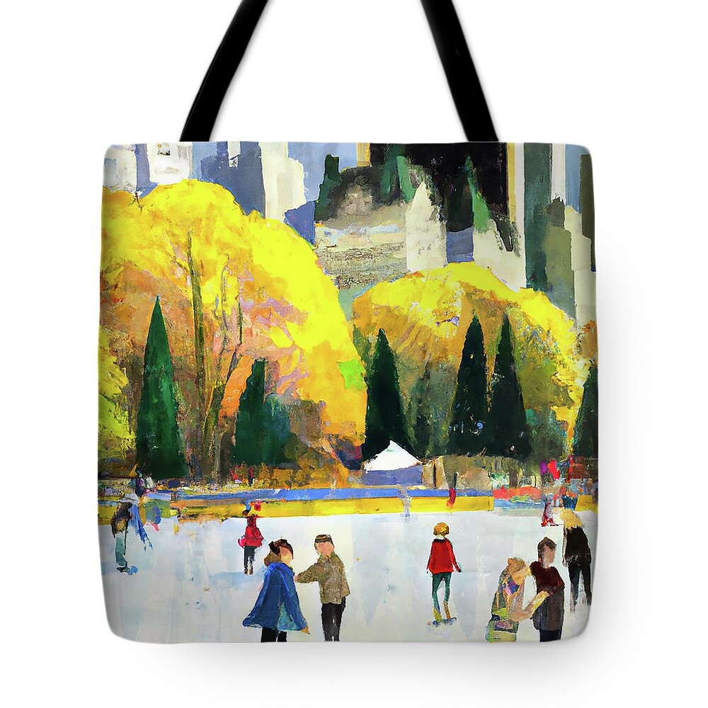 Ice Skate Tote Bag featuring the digital art Ice Skating in the Fall by Alison Frank