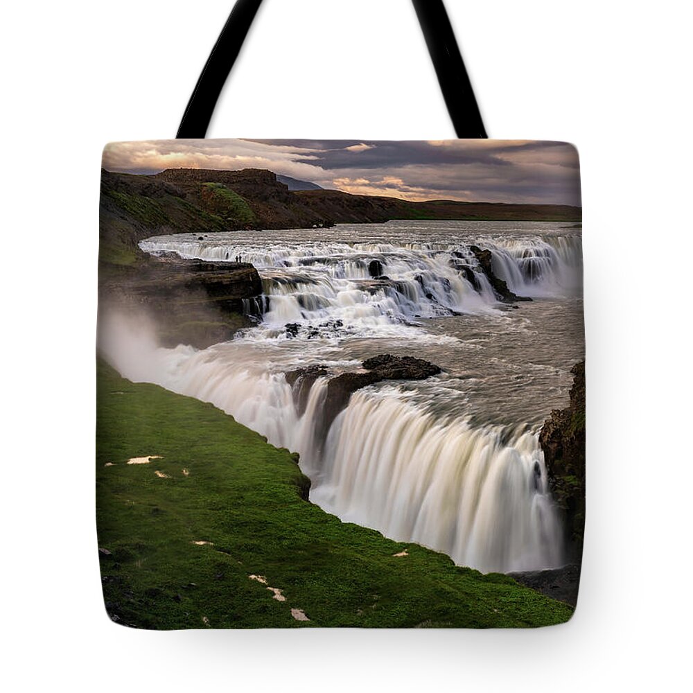 Gullfoss Tote Bag featuring the photograph Iceland - Gullfoss waterfalls at sunset by Olivier Parent