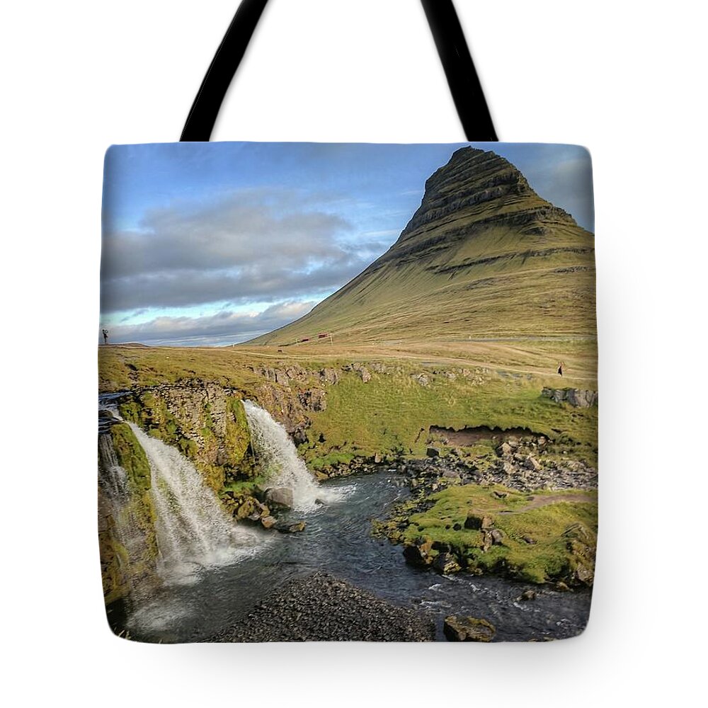 Iceland Tote Bag featuring the photograph Iceland two waterfalls by Yvonne Jasinski