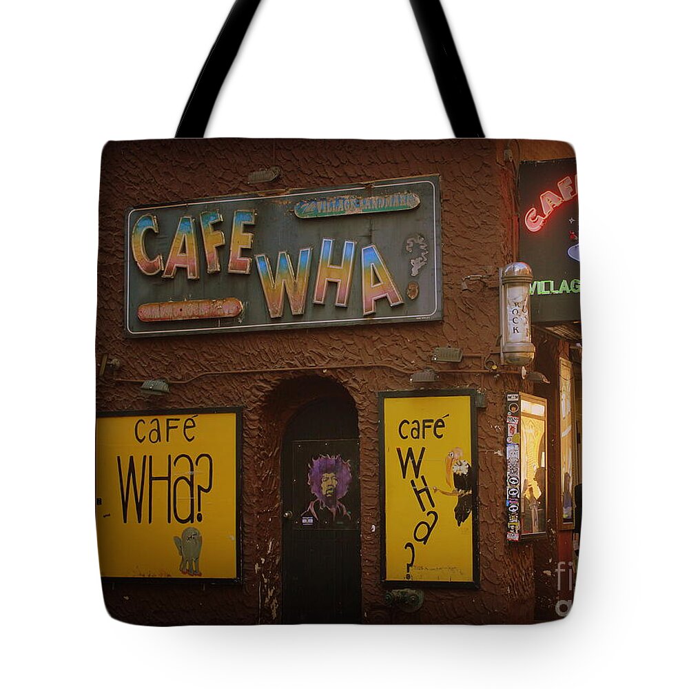 Cafe Wha? Nyc Tote Bag featuring the photograph Iconic Cafe Wha? NY City by Dora Sofia Caputo