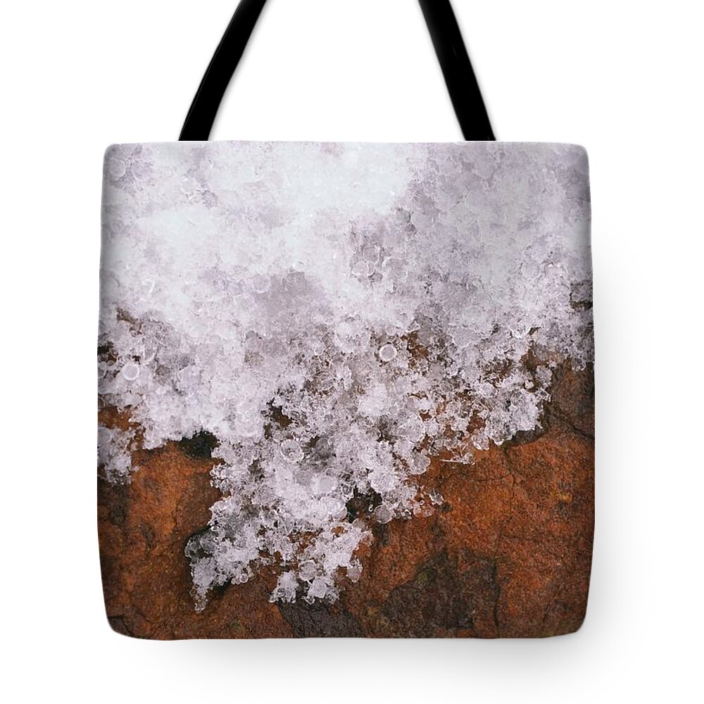 Rock Tote Bag featuring the photograph The Edge of Ice Up Close by Gaby Ethington
