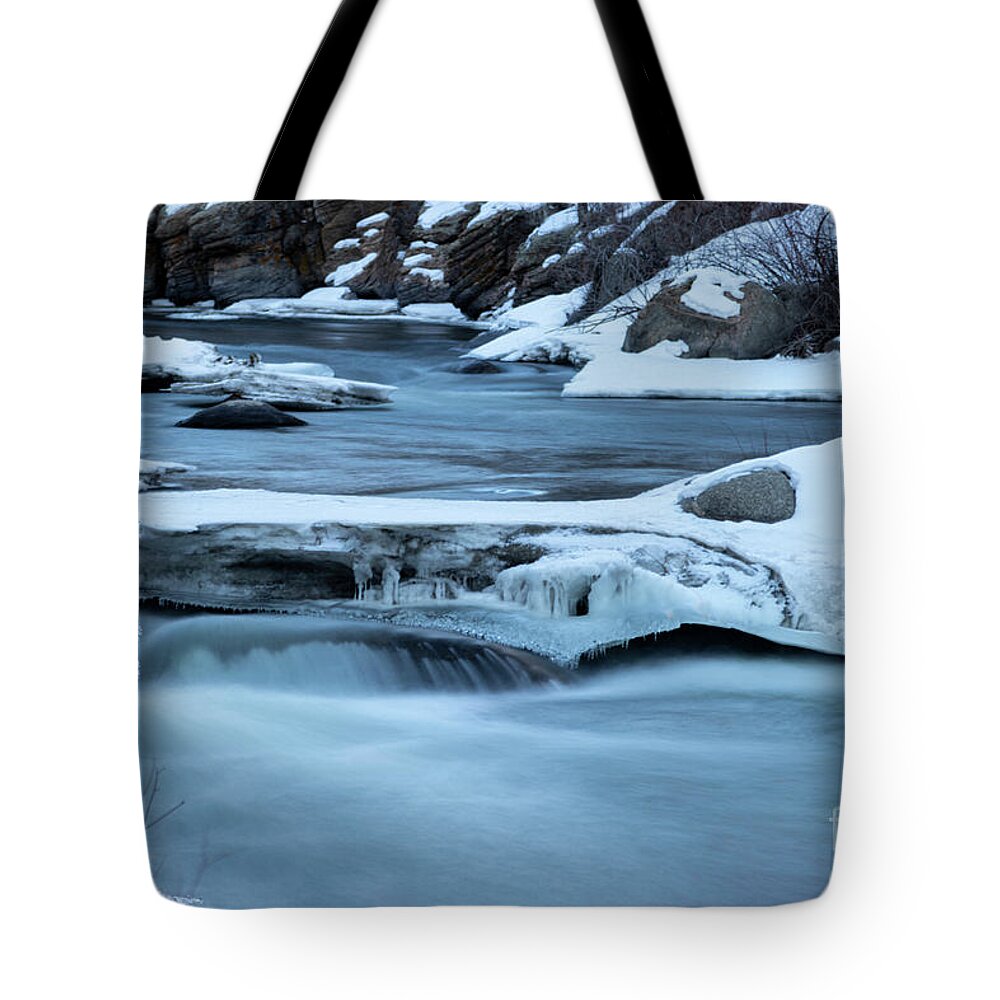 Eleven Mile Canyon Tote Bag featuring the photograph Icy Smooth South Platte River by Steven Krull