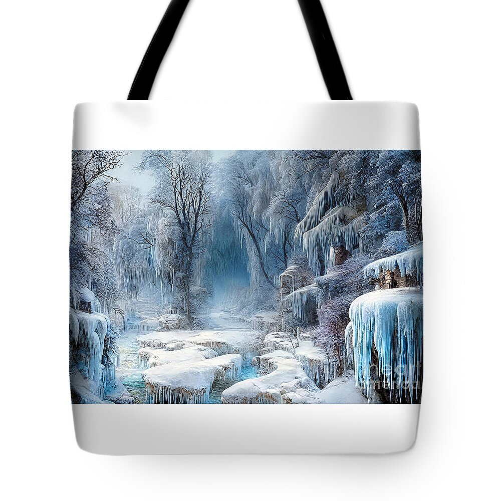 Icy Winter Landscape Tote Bag featuring the digital art Icy Winter Landscape by Kaye Menner by Kaye Menner