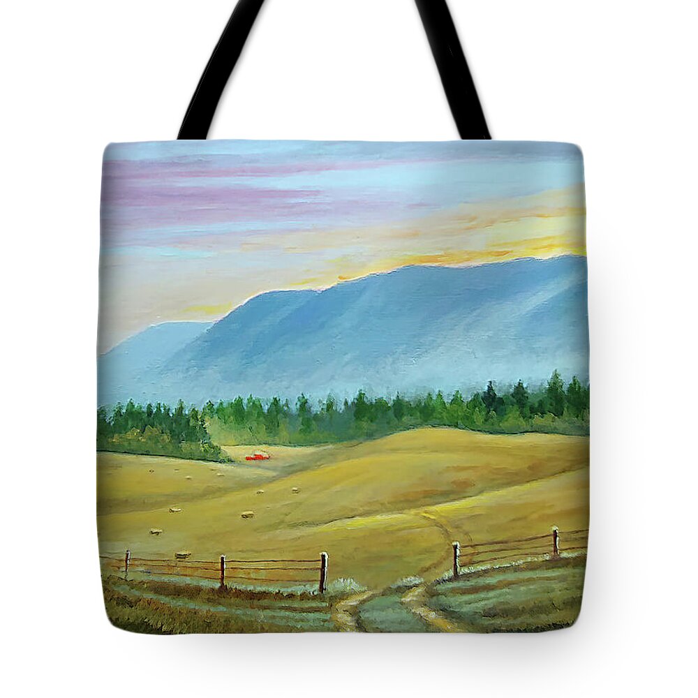 Idaho Tote Bag featuring the painting Idaho Hay Field by Randy Welborn