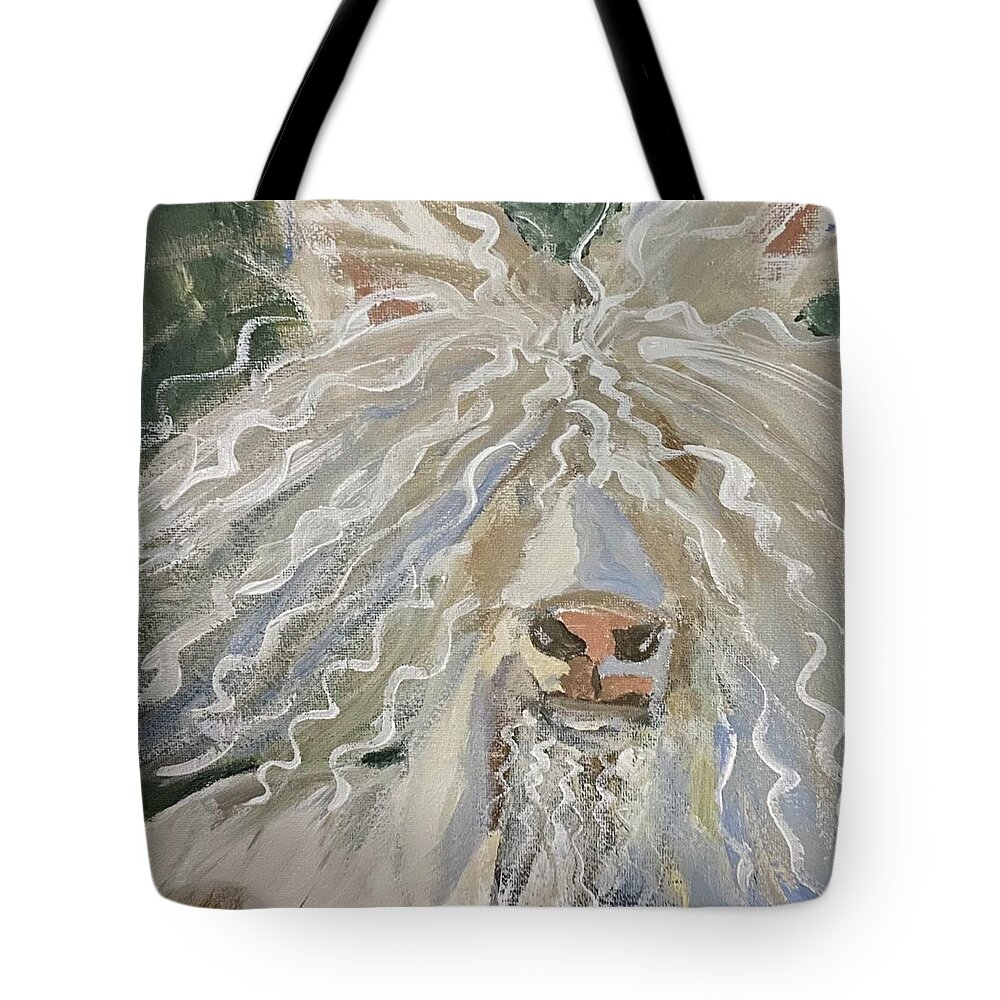 Llama Tote Bag featuring the painting Identity Crisis by Kathy Bee