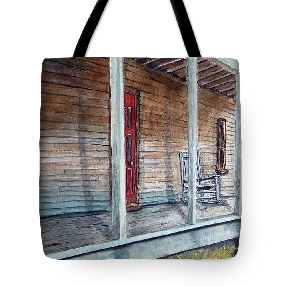 Porch Tote Bag featuring the painting If This Old Porch Could Talk by Kelly Mills