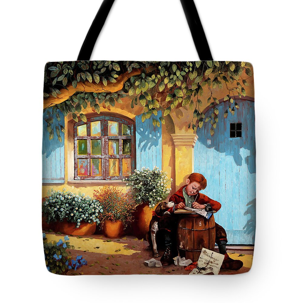 Studying Norman Rockwell Tote Bag featuring the painting Il Piccolo Scrivano by Guido Borelli