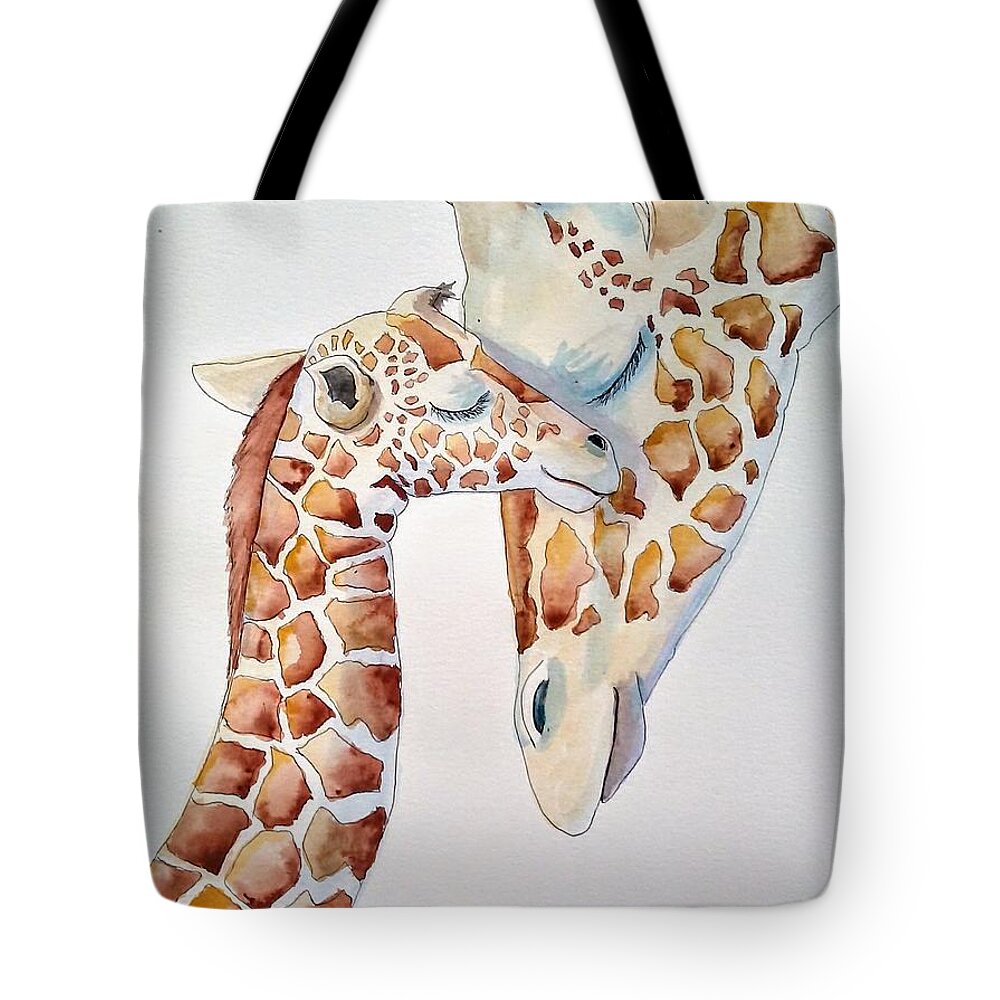 Giraffe Tote Bag featuring the painting I'll Love You Forever by Mindy Gibbs