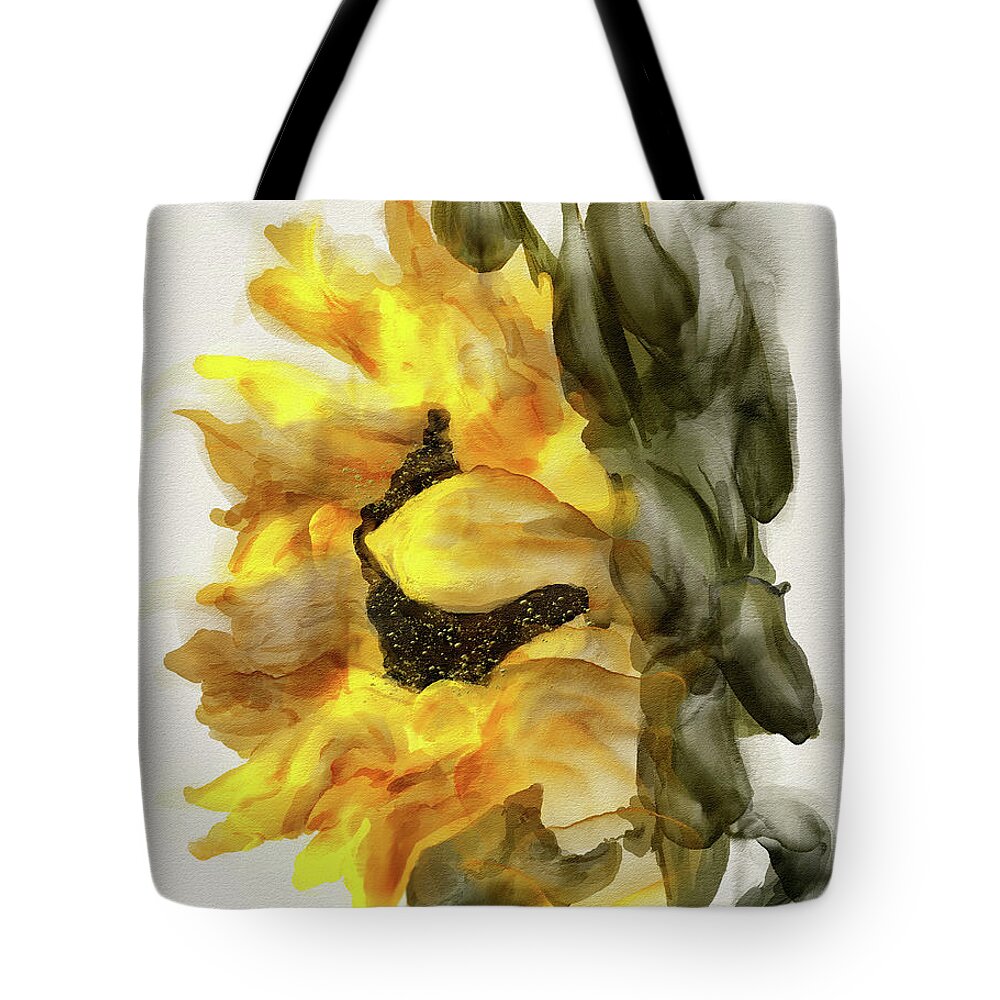 Sunflower Tote Bag featuring the digital art Sunflower In Profile by Lois Bryan