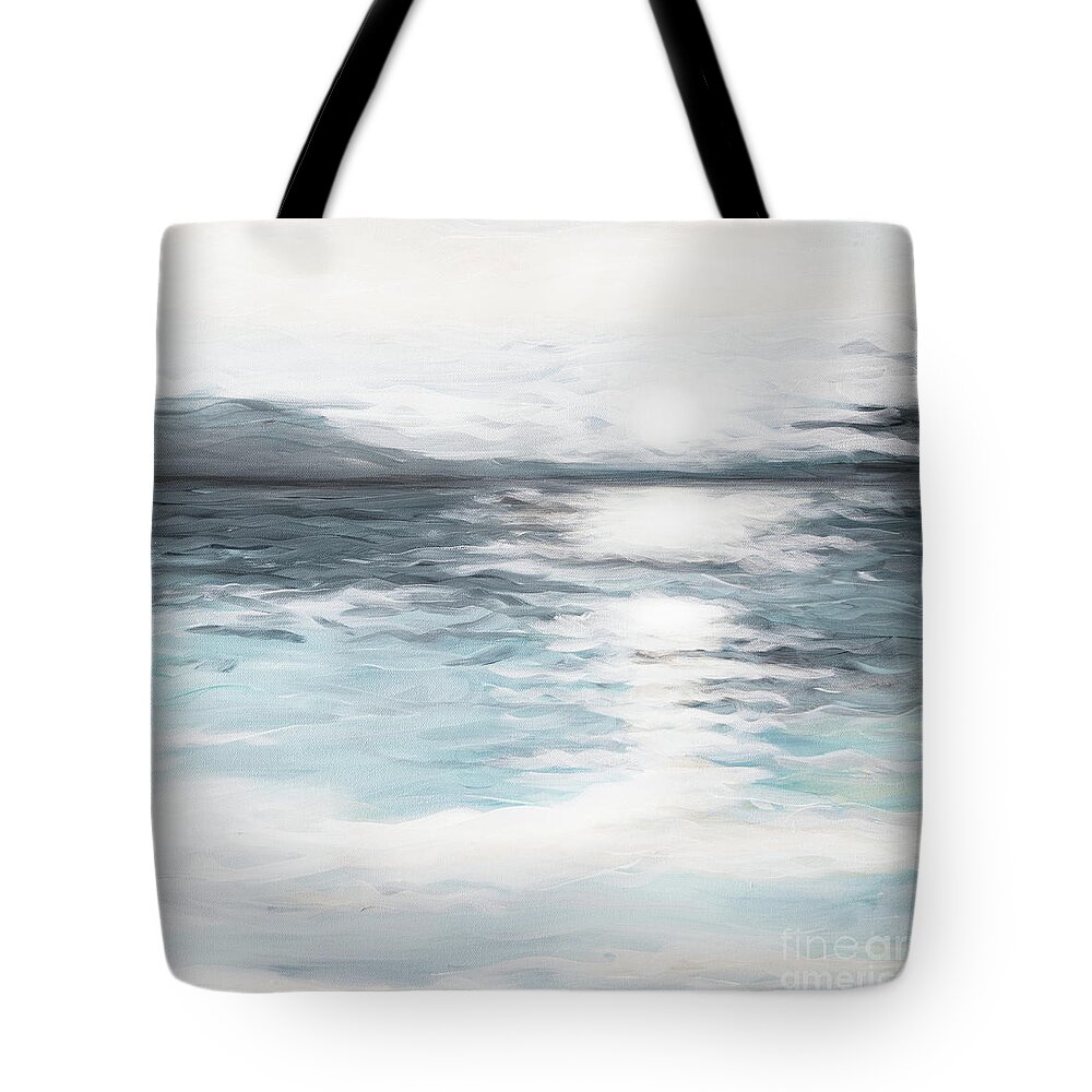 Impressionist Impressionistic Ocean Sunrise Soft Teal Indigo Blue White Reflection Tote Bag featuring the painting Impression by Pamela Schwartz