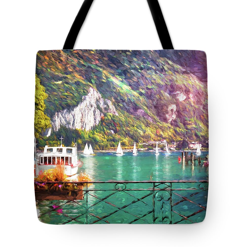 Annecy Tote Bag featuring the photograph Impressions of Lake Annecy France by Carol Japp