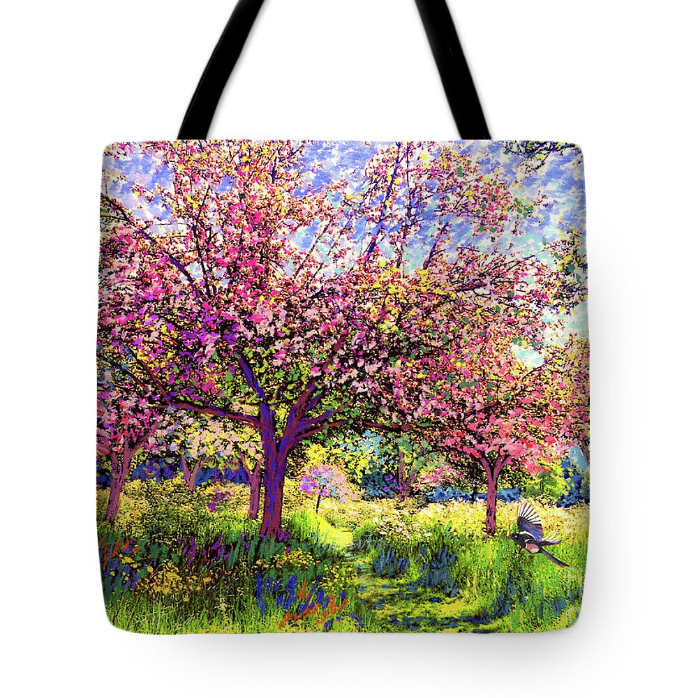 Floral Tote Bag featuring the painting In Love with Spring, Blossom Trees by Jane Small