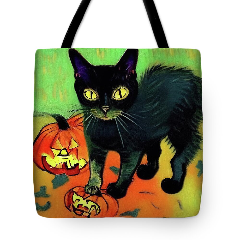 Halloween Tote Bag featuring the digital art I'm not scared of Halloween by Tatiana Travelways