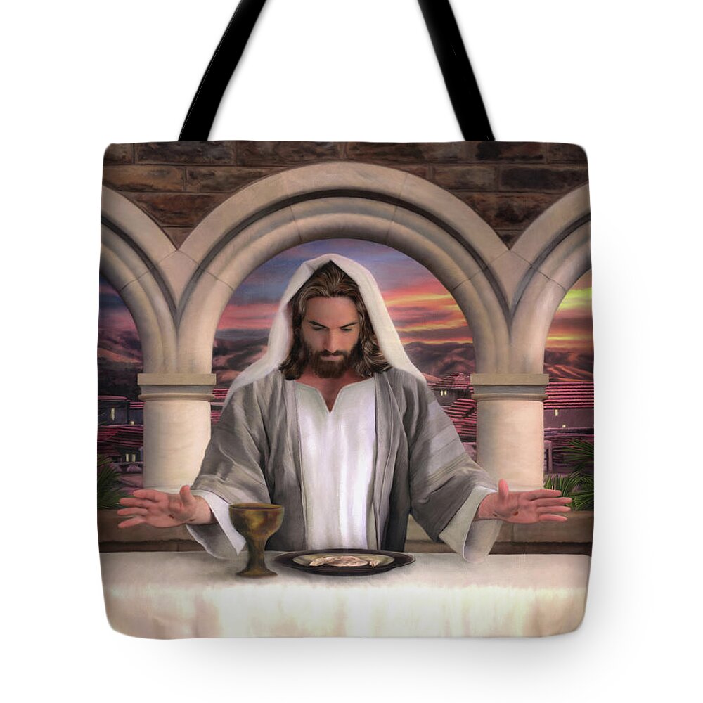 Jesus Tote Bag featuring the painting In Remembrance by Brent Borup
